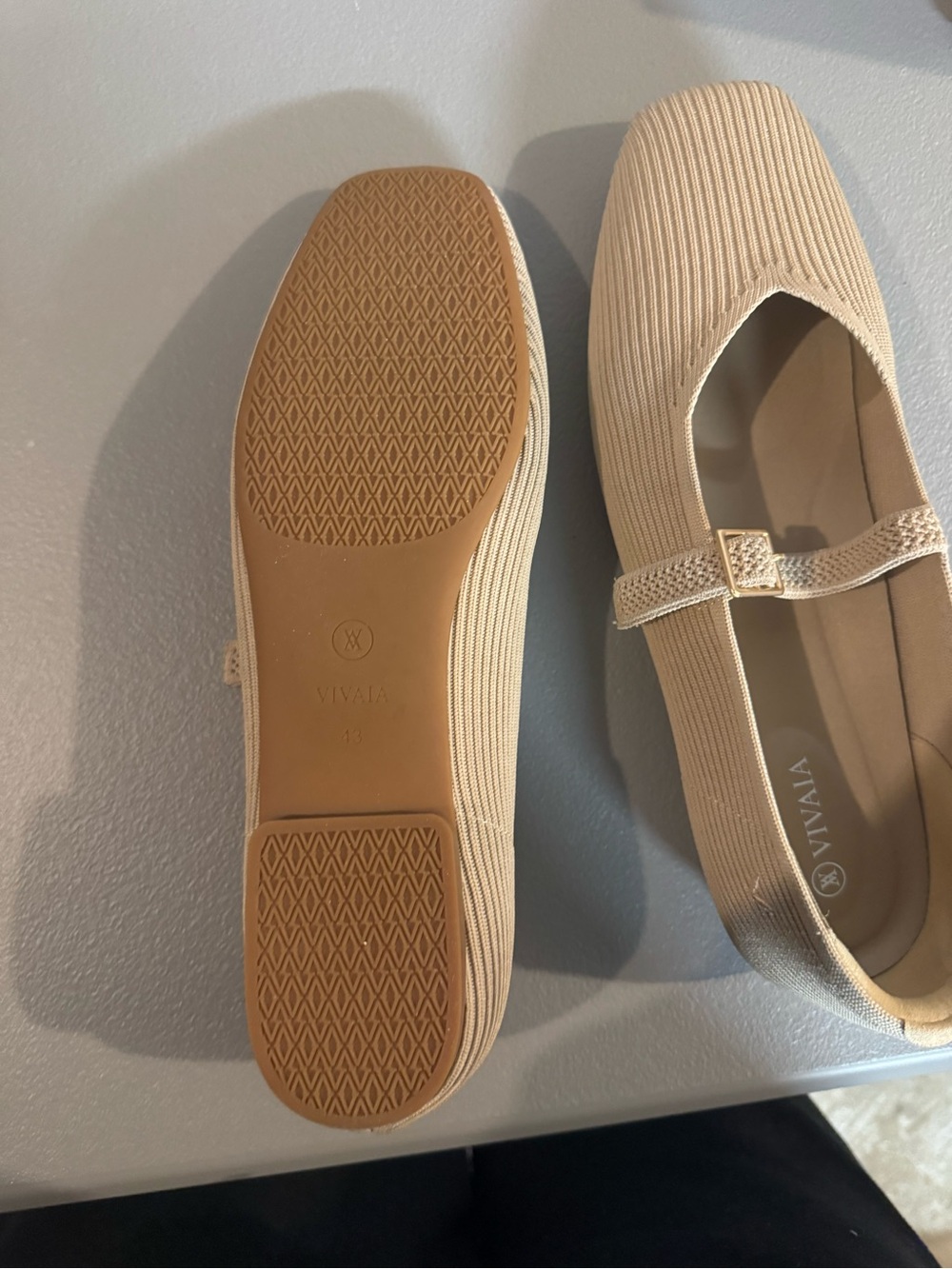Vivaia Beige Mary Jane Flats with Buckle Strap - Picture 2 of 4